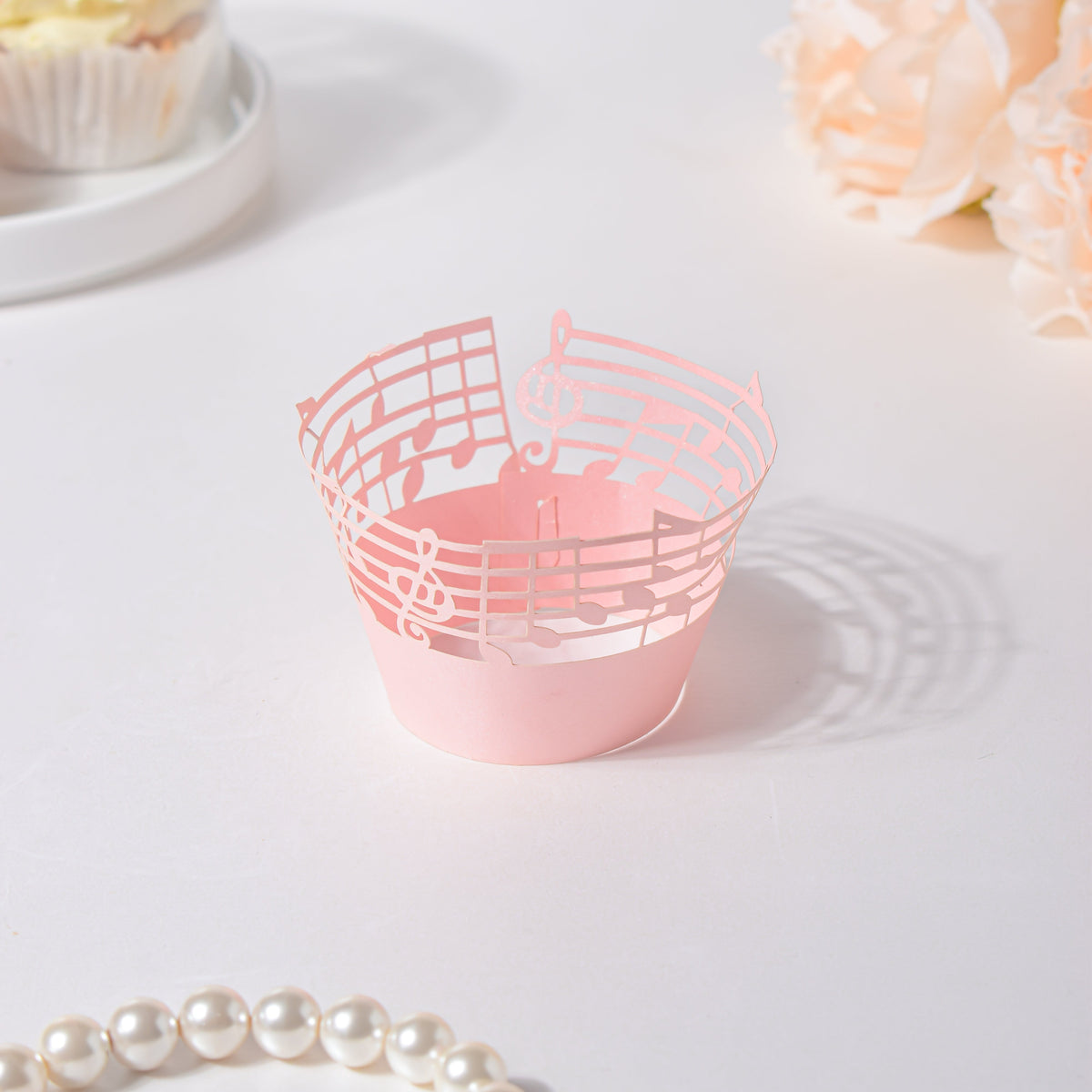 Pink Musical Notes Lace Cupcake Wrapper Set of 20 Nestasia