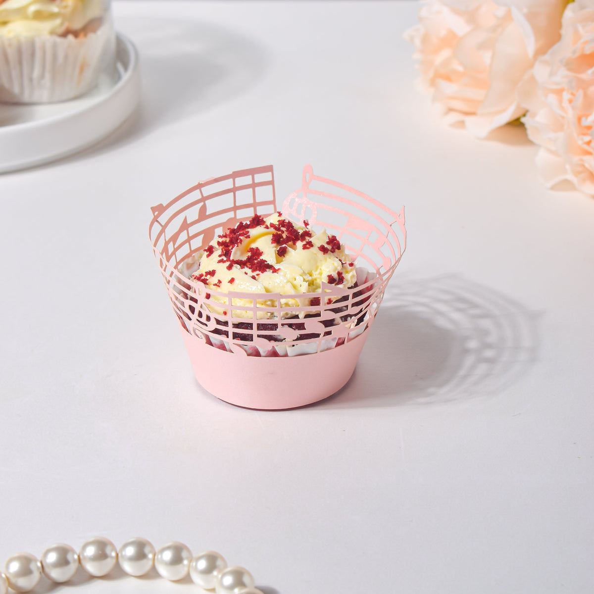 Pink Musical Notes Lace Cupcake Wrapper Set of 20 Nestasia