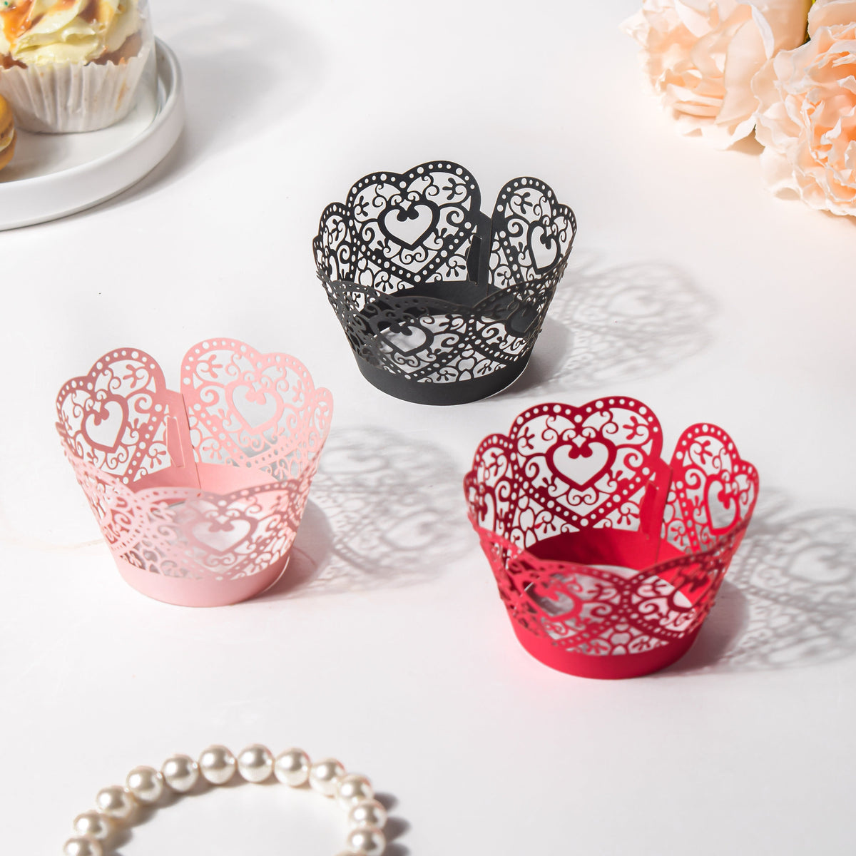 Red Heart Lace Cupcake Wrapper Set Of 20 Nestasia