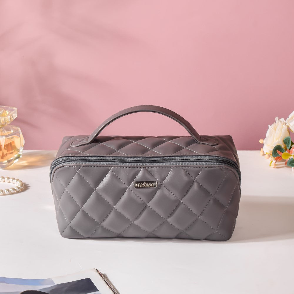 Makeup Pouch Large Capacity Quilted Grey Nestasia