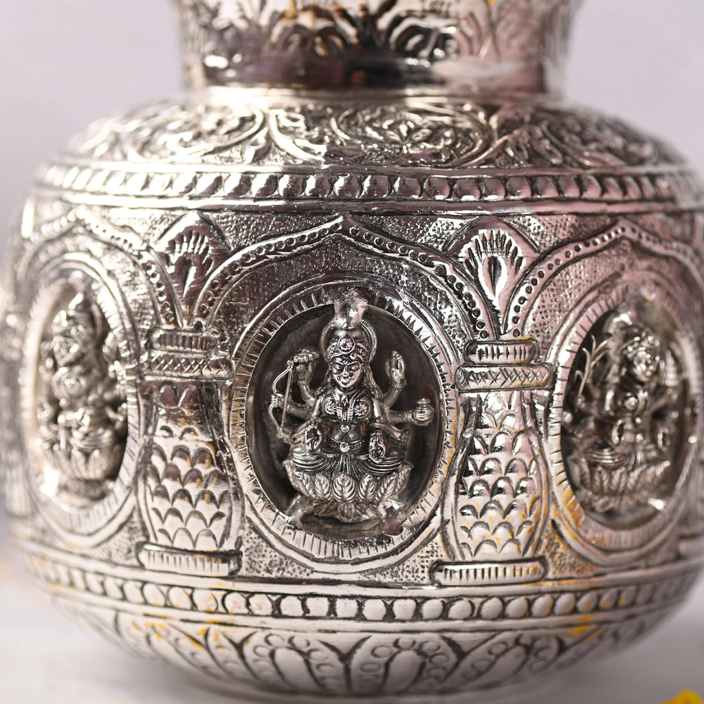 Brass Silver Plated Ashtalakshmi Kodam / Kalash (6.5 Inch) Vedansh Craft