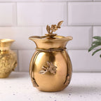 Brass Decorative Jar with Lid Neck Ribbon Bow Design Vedansh Craft