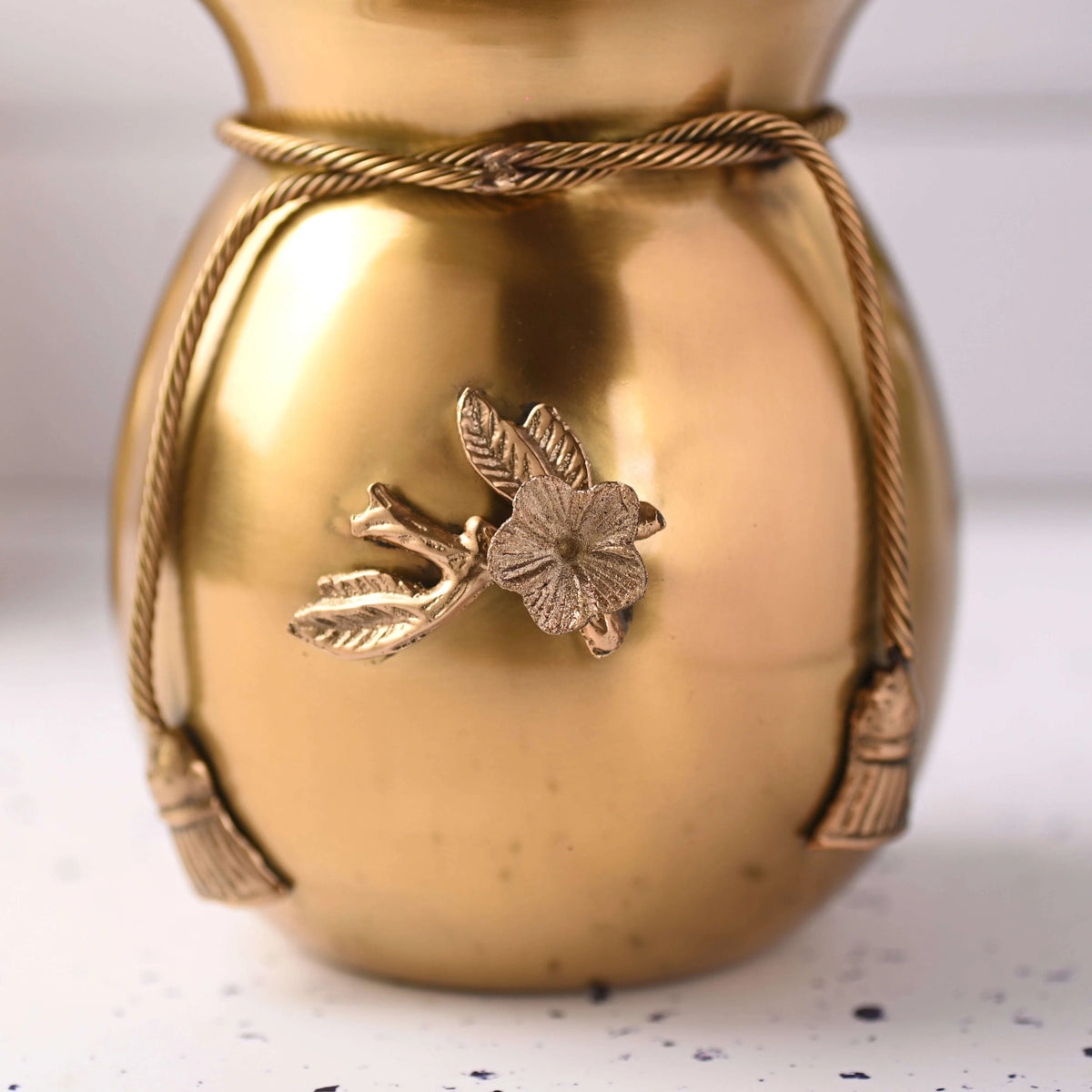 Brass Decorative Jar with Lid Neck Ribbon Bow Design Vedansh Craft
