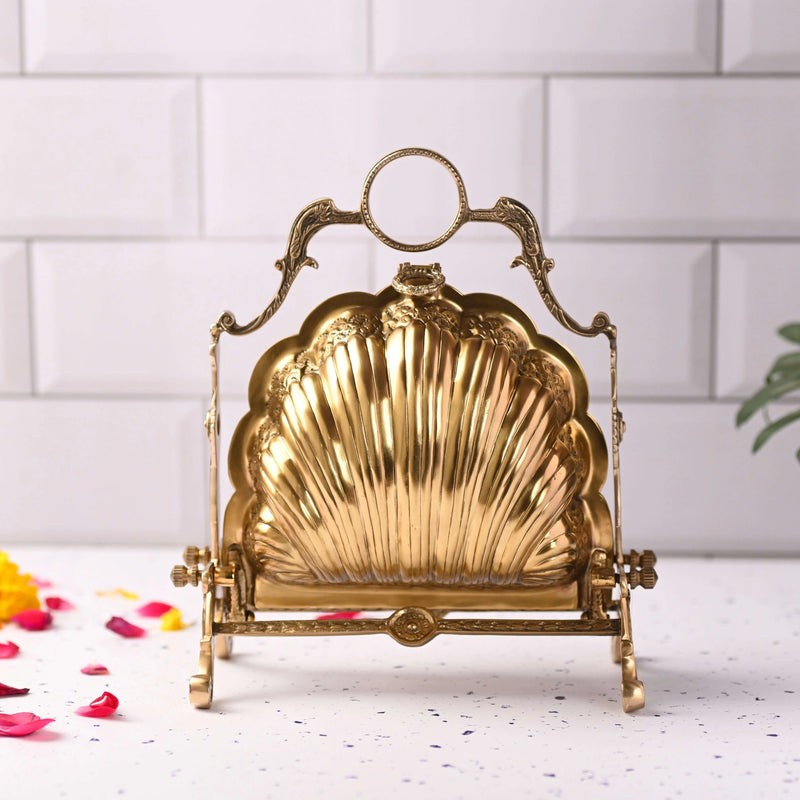 Brass Folding Serving Platter Biscuit Caddy Barrel Box (9.3 Inch) Vedansh Craft