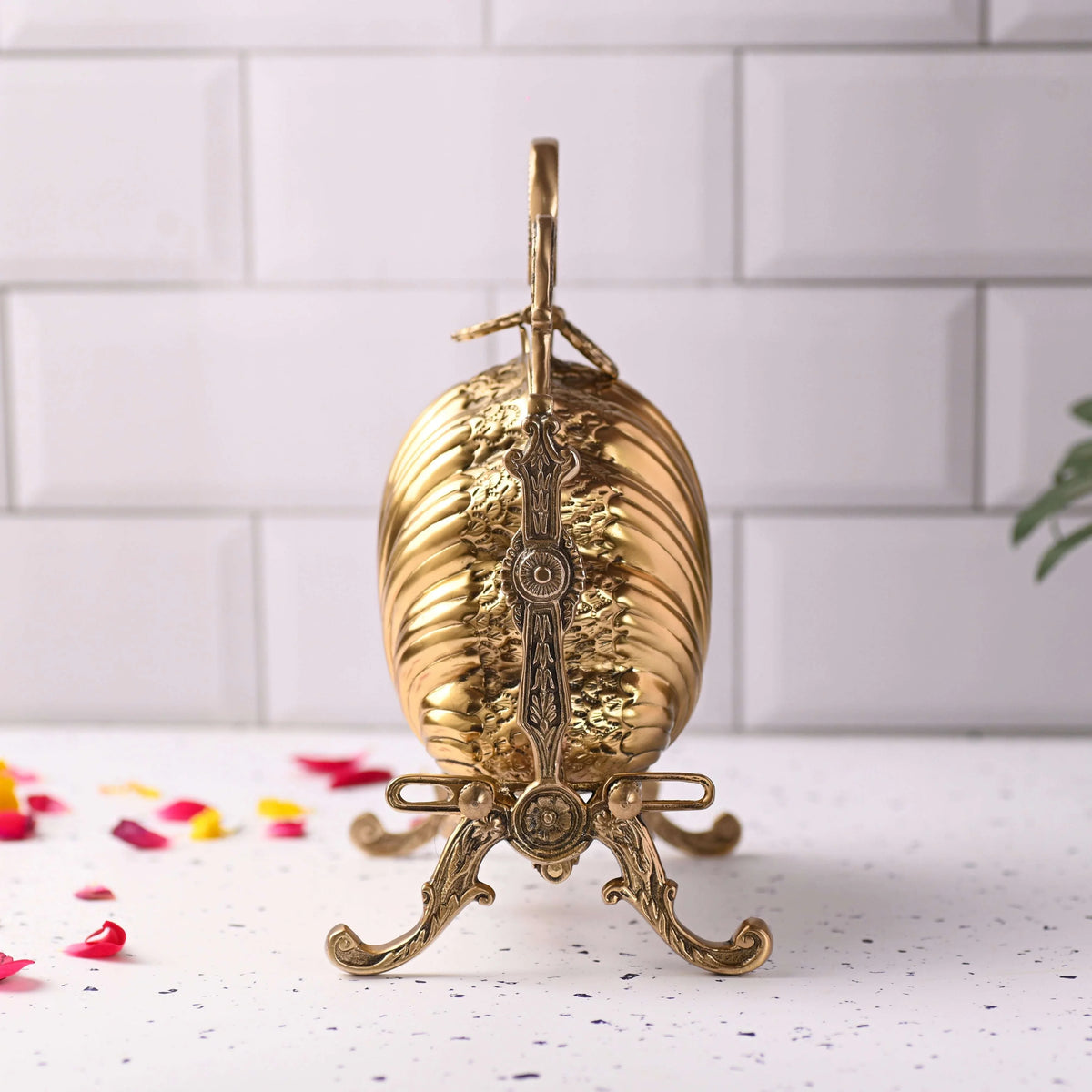 Brass Folding Serving Platter Biscuit Caddy Barrel Box (9.3 Inch) Vedansh Craft