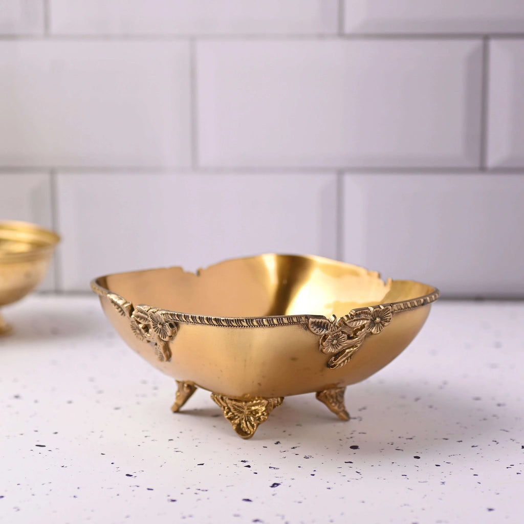 Brass Decorative Bowl With Handcrafted Floral Design (2.8 Inch) Vedansh Craft