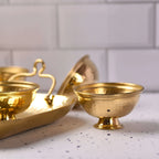 Brass Hammered Serving Tray / Platter With Bowl and Spoon Set With Velvet Box Vedansh Craft
