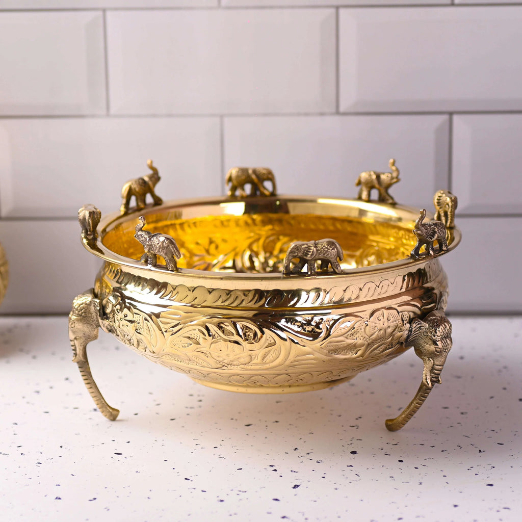Brass Urli Bowl with Elephant Legs Vedansh Craft