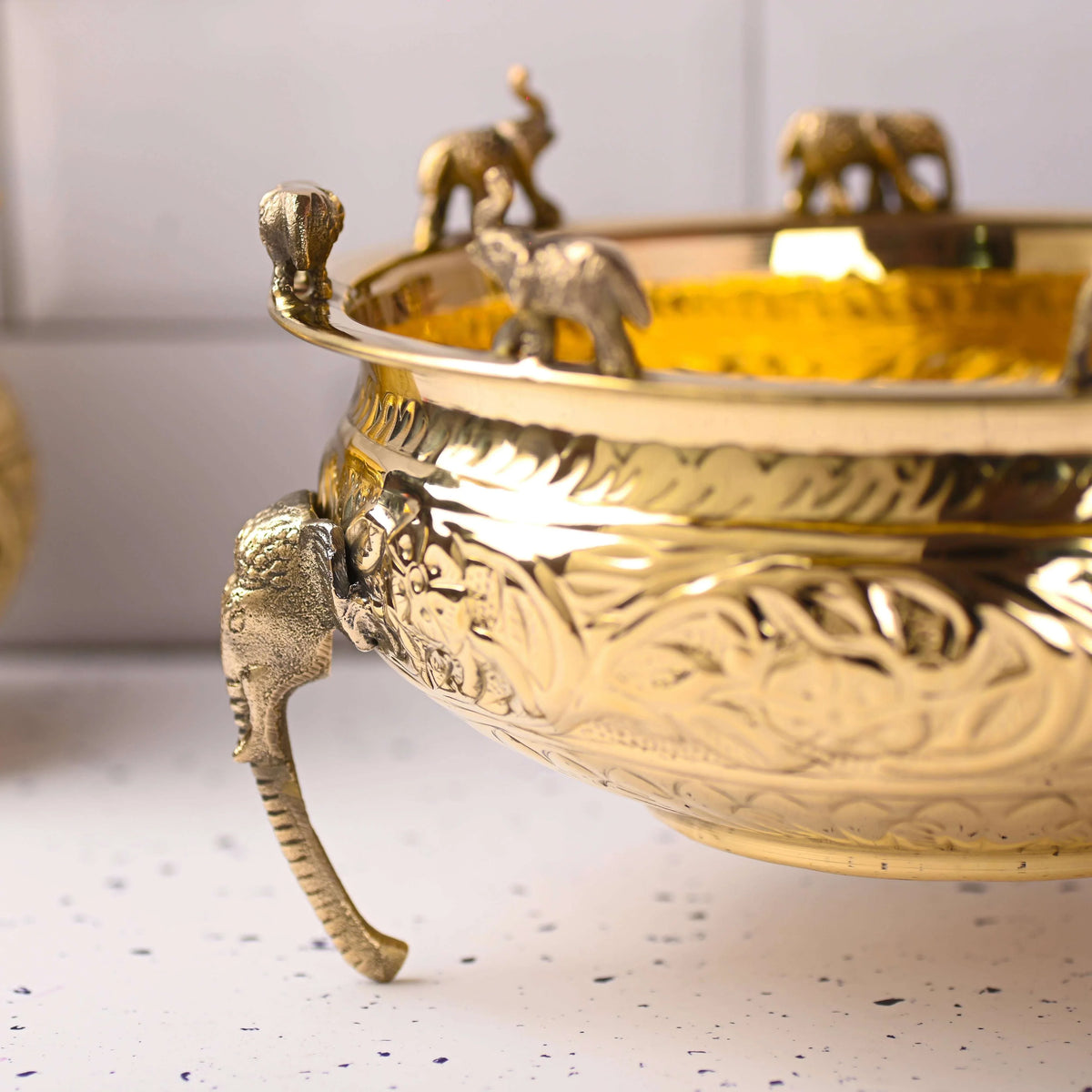 Brass Urli Bowl with Elephant Legs Vedansh Craft