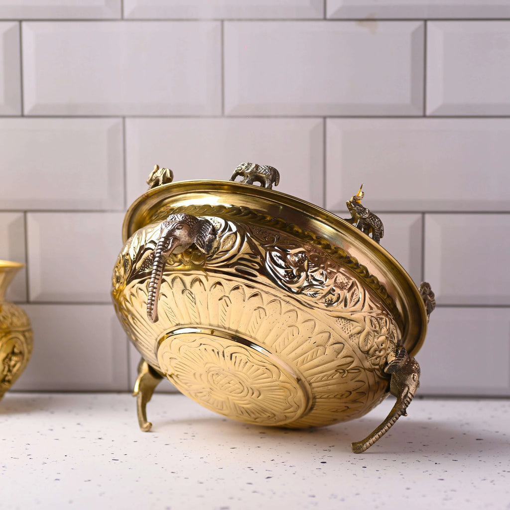 Brass Urli Bowl with Elephant Legs Vedansh Craft