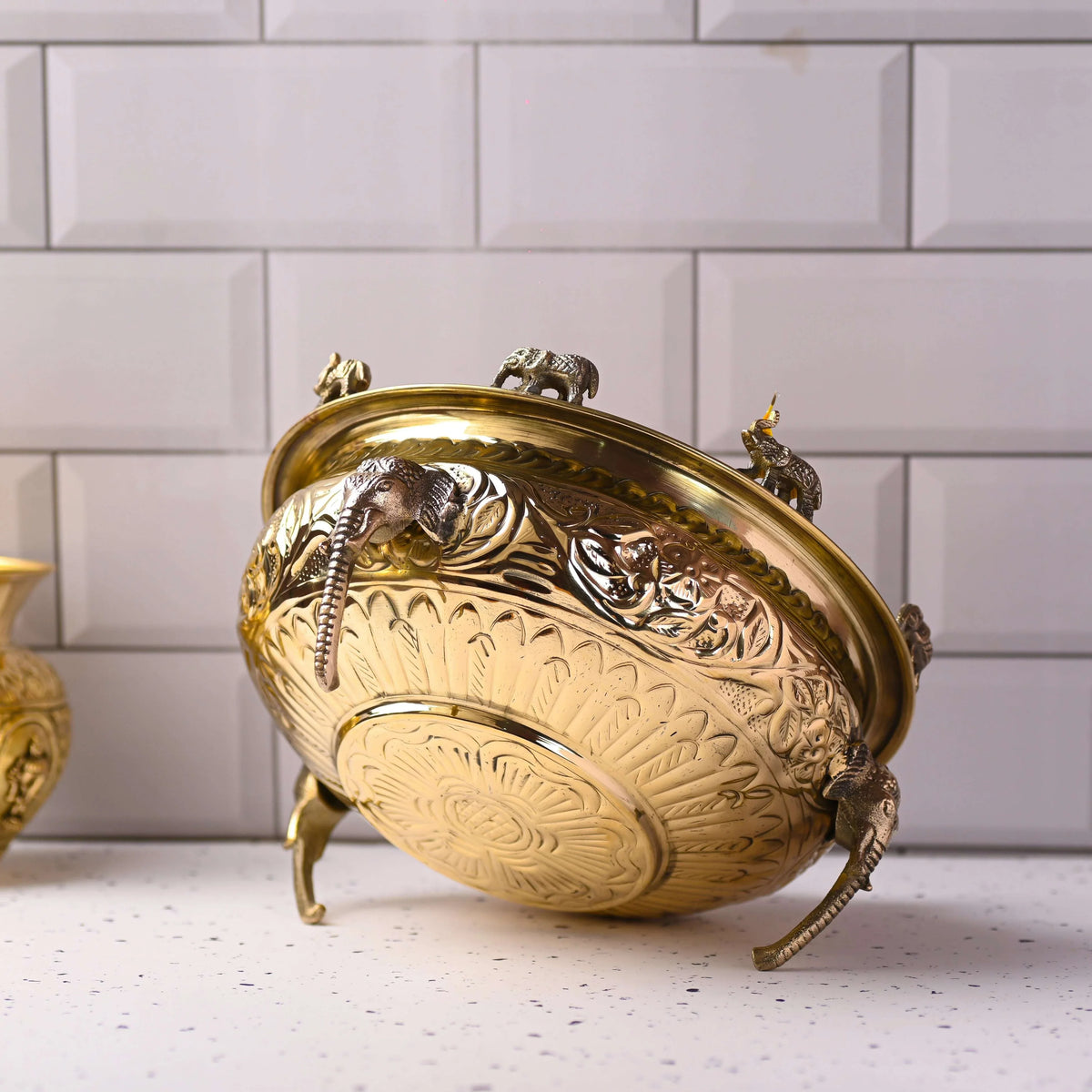 Brass Urli Bowl with Elephant Legs Vedansh Craft