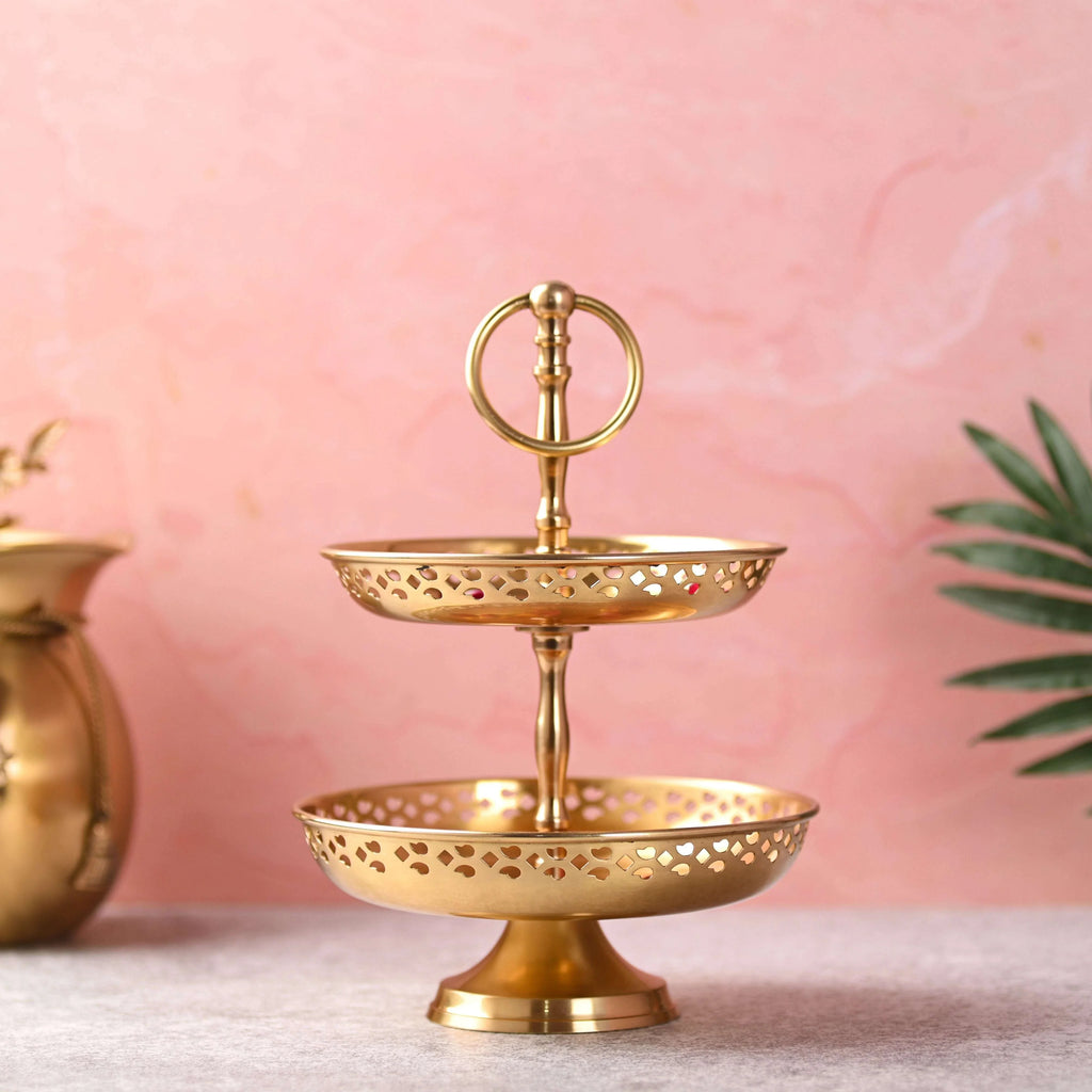 Brass 2 Tier Cake/Fruit Stand (11.5 Inch) Vedansh Craft