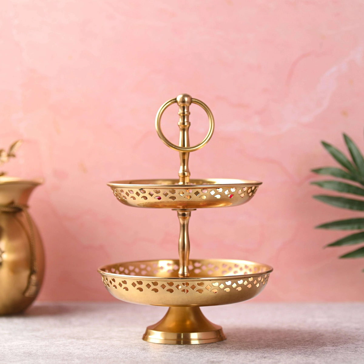 Brass 2 Tier Cake/Fruit Stand (11.5 Inch) Vedansh Craft