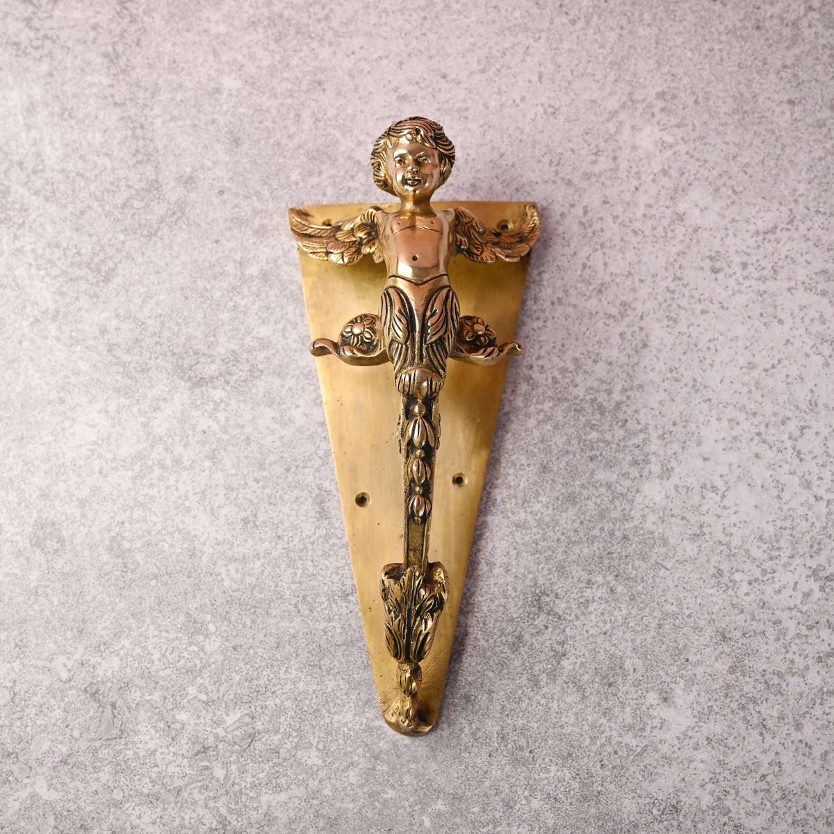 Brass Baby With Wings Door Handle With Base (12.5 Inch) Vedansh Craft