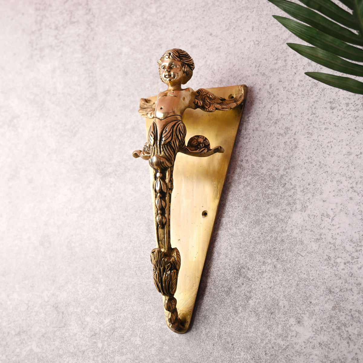 Brass Baby With Wings Door Handle With Base (12.5 Inch) Vedansh Craft
