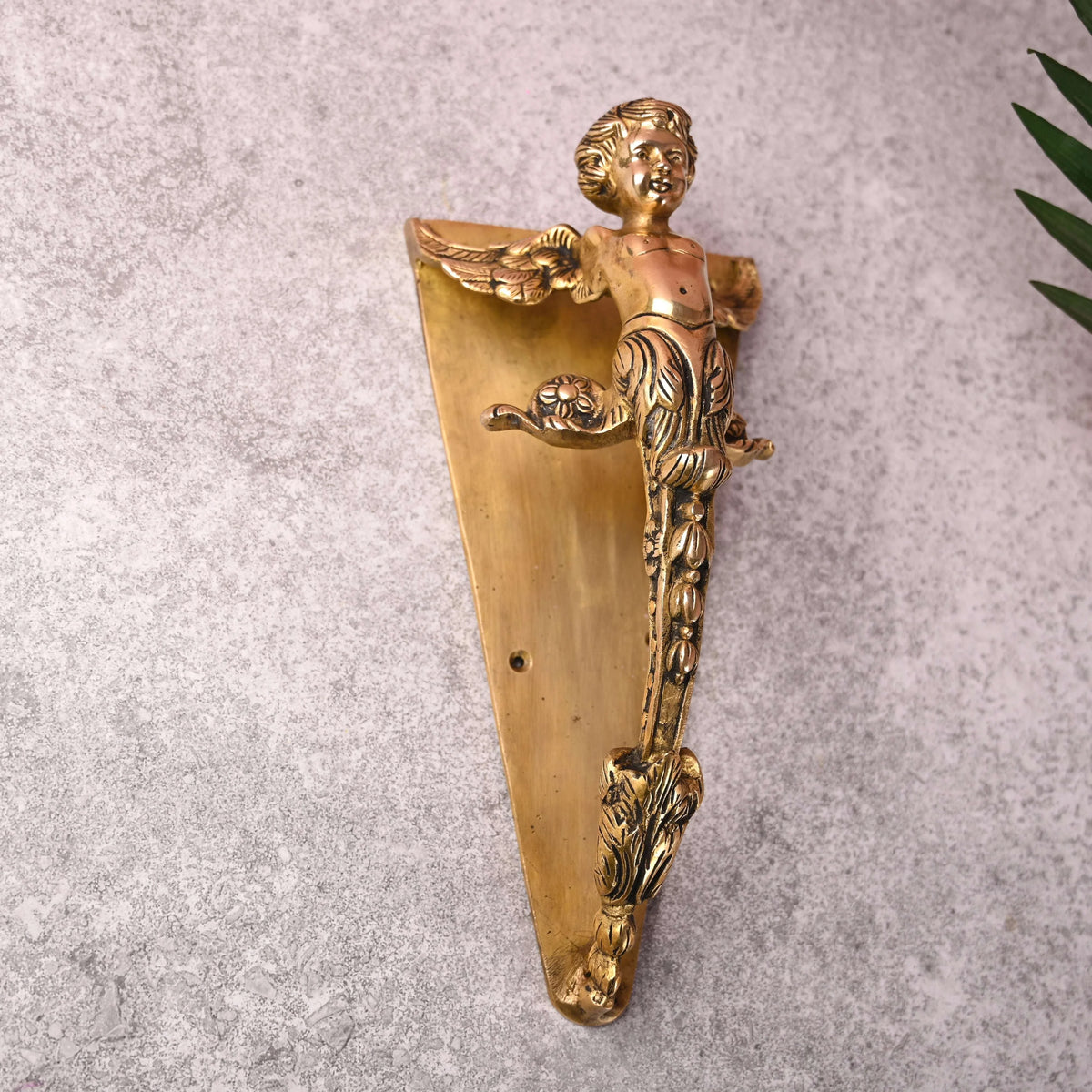 Brass Baby With Wings Door Handle With Base (12.5 Inch) Vedansh Craft