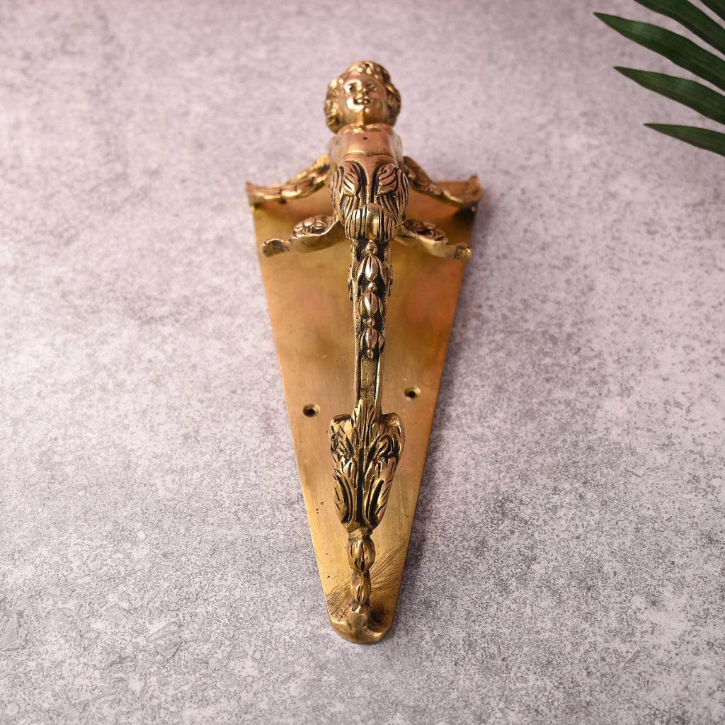 Brass Baby With Wings Door Handle With Base (12.5 Inch) Vedansh Craft