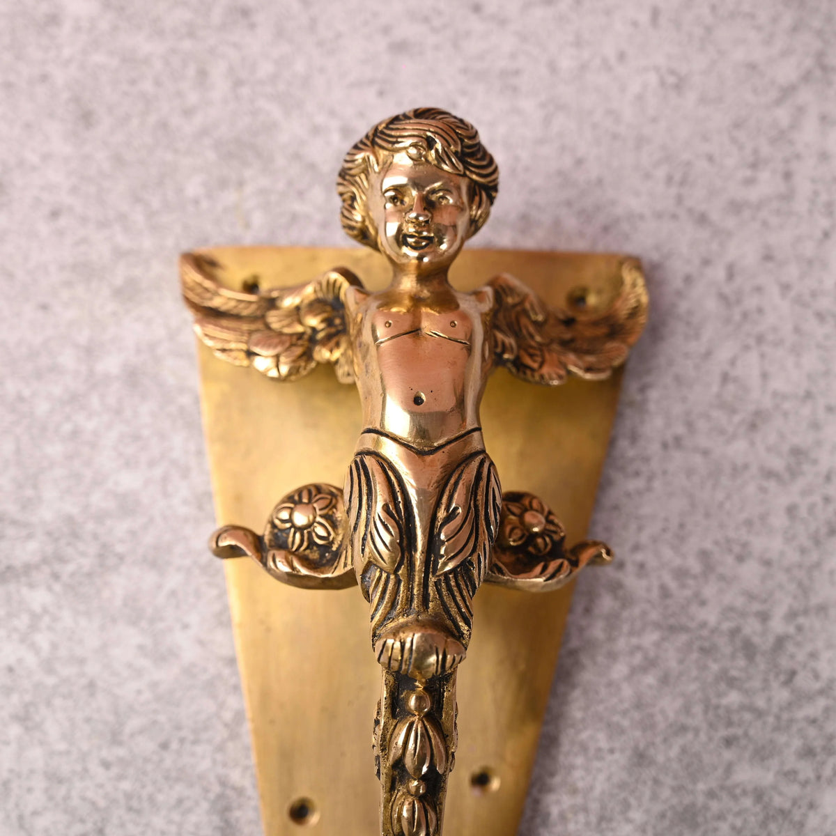 Brass Baby With Wings Door Handle With Base (12.5 Inch) Vedansh Craft