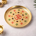 Brass Hand Painted Om & Swastik Pooja Thali (10 Inch) Vedansh Craft
