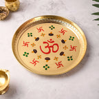 Brass Hand Painted Om & Swastik Pooja Thali (10 Inch) Vedansh Craft