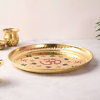 Brass Hand Painted Om & Swastik Pooja Thali (10 Inch) Vedansh Craft