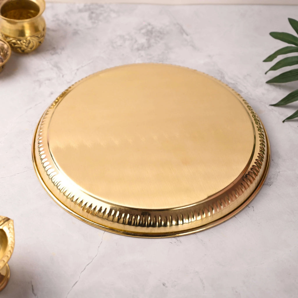 Brass Hand Painted Om & Swastik Pooja Thali (10 Inch) Vedansh Craft