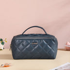 Makeup Pouch With Diagonal Side Zip Blue Grey Large Nestasia