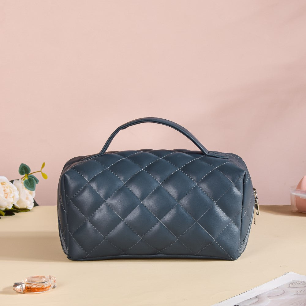 Makeup Pouch With Diagonal Side Zip Blue Grey Large Nestasia