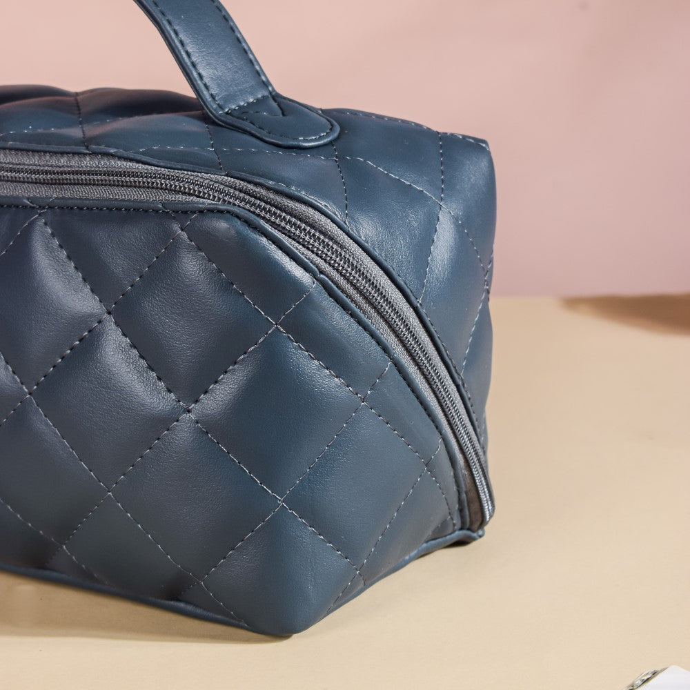 Makeup Pouch With Diagonal Side Zip Blue Grey Large Nestasia