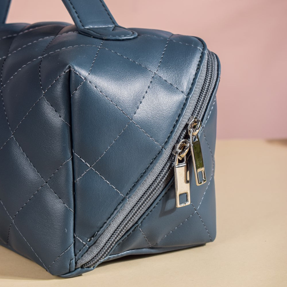 Makeup Pouch With Diagonal Side Zip Blue Grey Large Nestasia