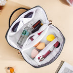 Makeup Pouch With Diagonal Side Zip Blue Grey Large Nestasia