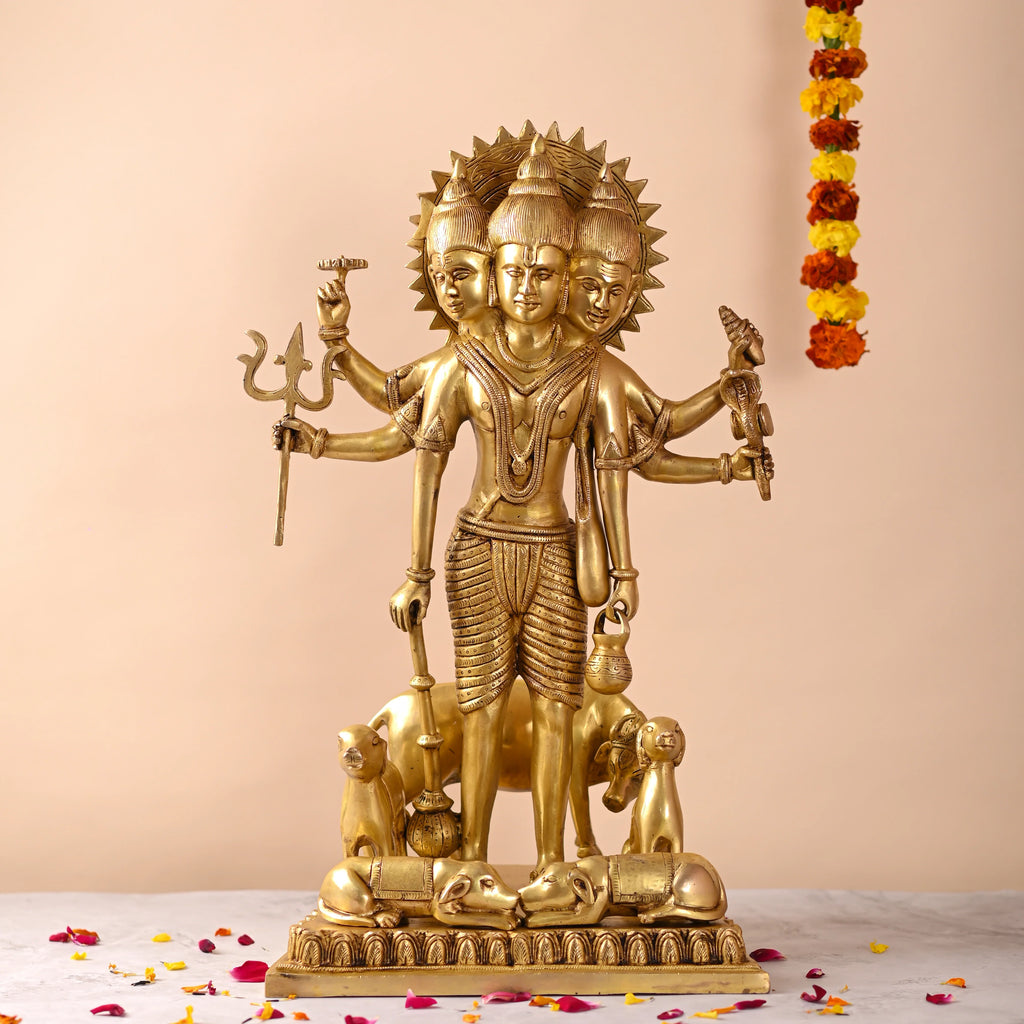 Brass Lord Dattatreya Standing Idol (23 Inch) Vedansh Craft