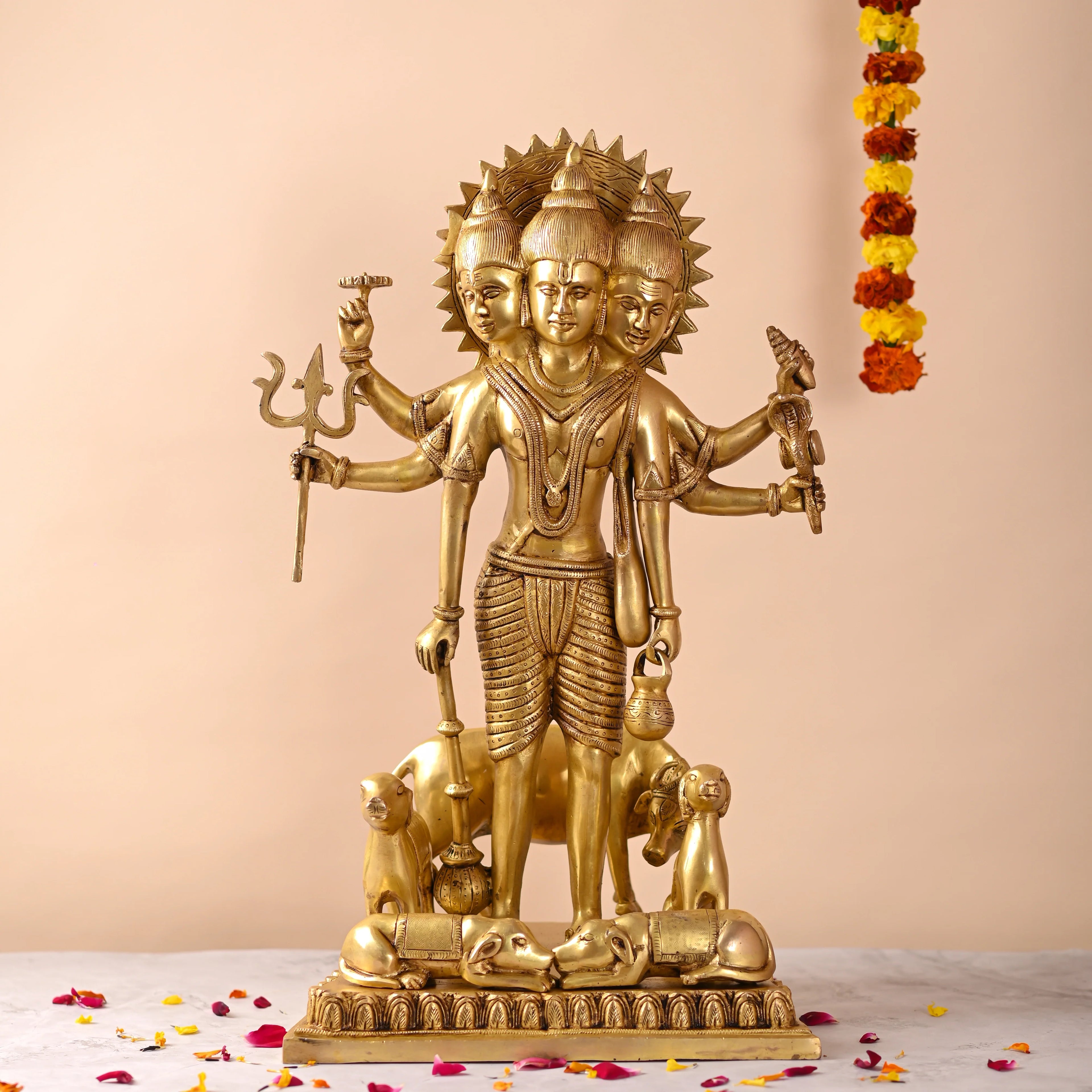 Brass Lord Dattatreya Standing Idol (23 Inch) Vedansh Craft