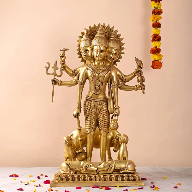 Brass Lord Dattatreya Standing Idol (23 Inch) Vedansh Craft