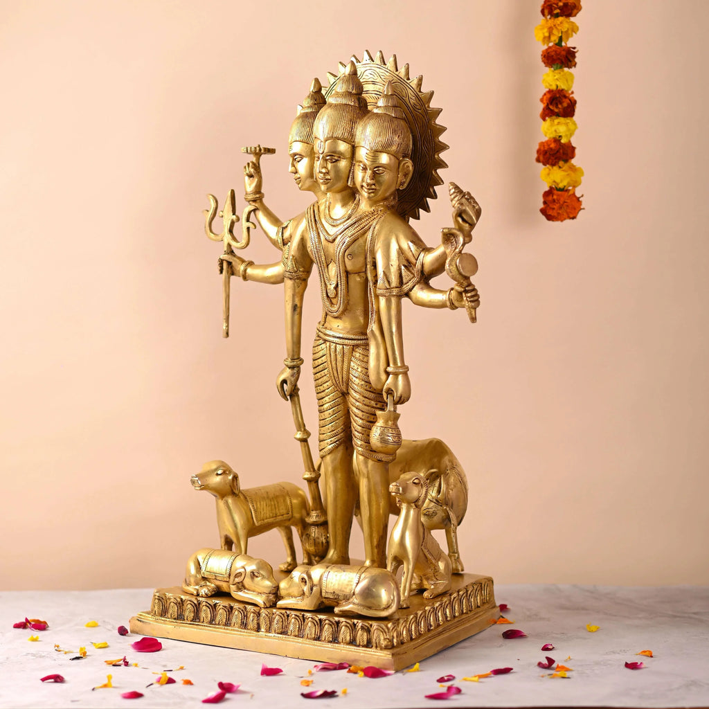 Brass Lord Dattatreya Standing Idol (23 Inch) Vedansh Craft