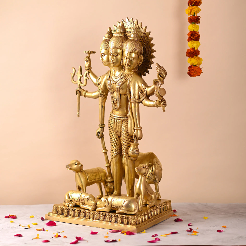 Brass Lord Dattatreya Standing Idol (23 Inch) Vedansh Craft