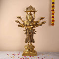 Brass Deep Standing Lakshmi with Ten Arms (13.5 Inch) Vedansh Craft