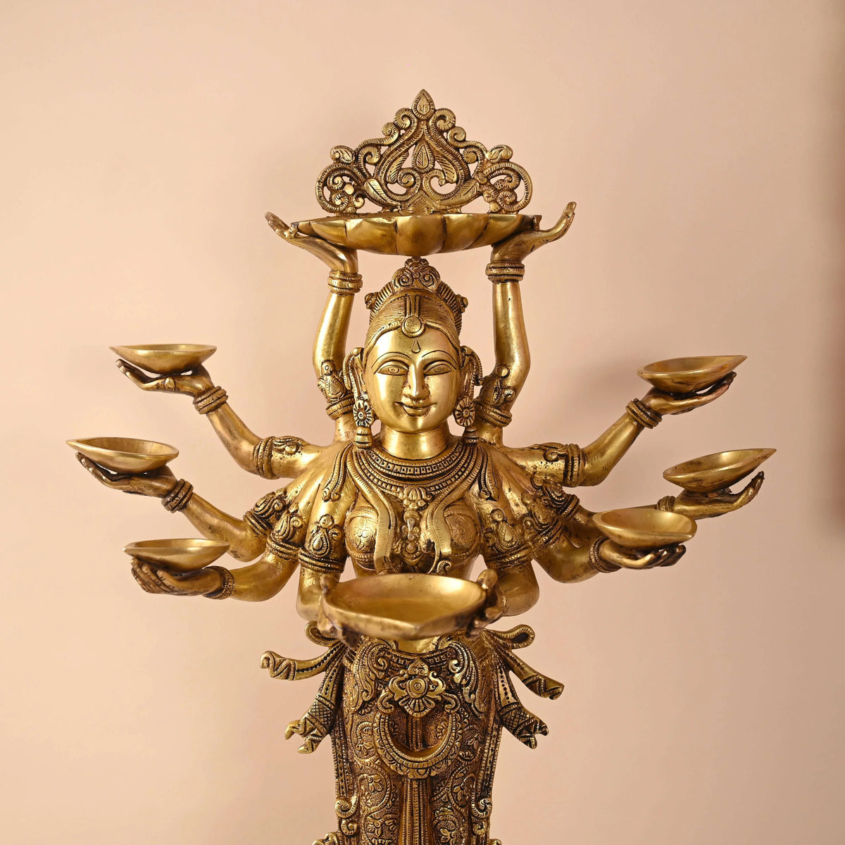 Brass Deep Standing Lakshmi with Ten Arms (13.5 Inch) Vedansh Craft