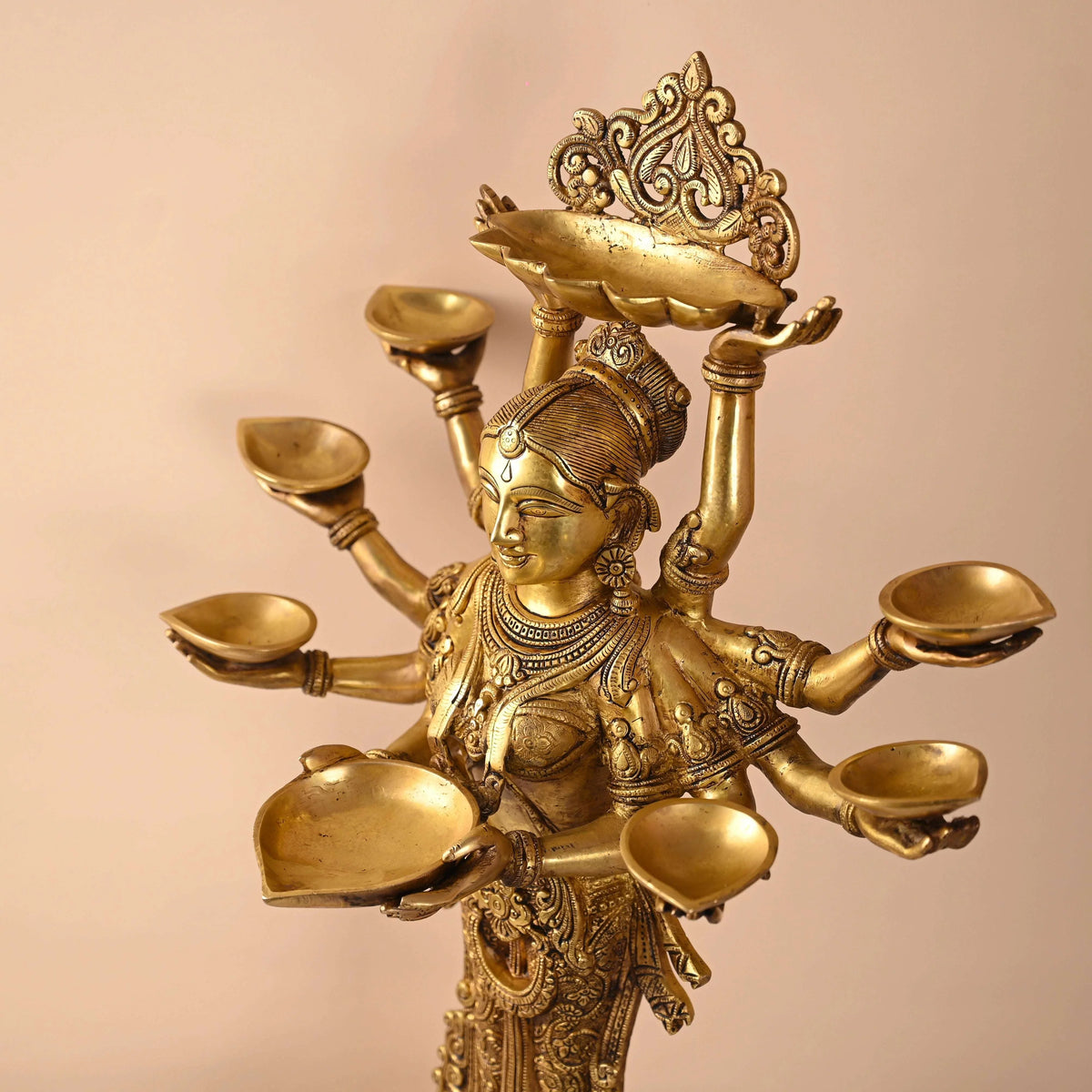 Brass Deep Standing Lakshmi with Ten Arms (13.5 Inch) Vedansh Craft