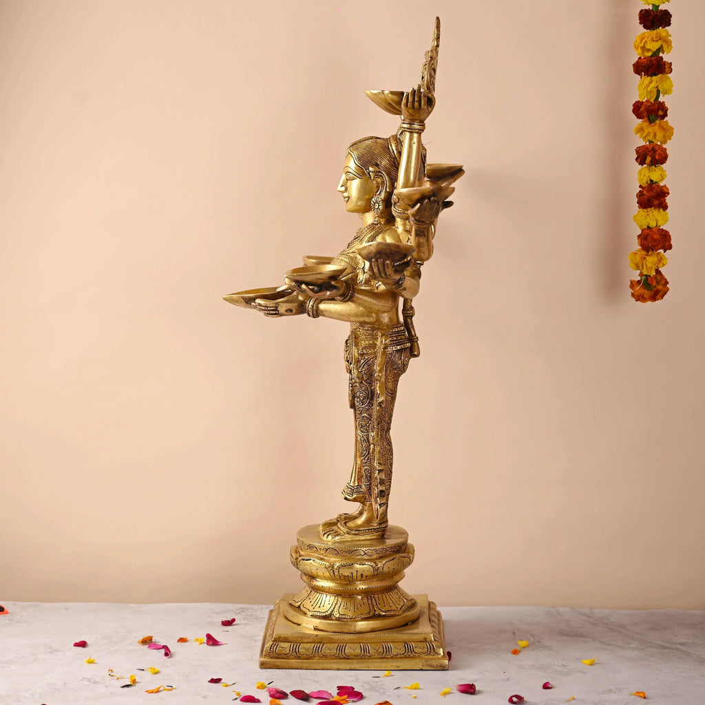 Brass Deep Standing Lakshmi with Ten Arms (13.5 Inch) Vedansh Craft