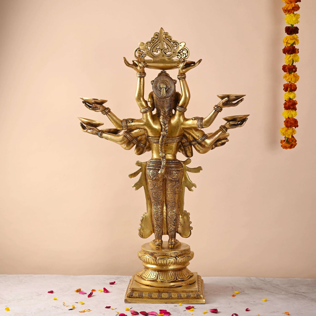 Brass Deep Standing Lakshmi with Ten Arms (13.5 Inch) Vedansh Craft