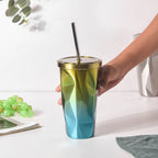 Double Walled Ombre Tumbler With Straw Yellow 500ml Nestasia