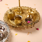 Brass Silver Plated Peacock Pooja Thali Set With Ghungroo (1 Kg) Vedansh Craft