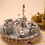 Brass Silver Plated Peacock Pooja Thali Set With Ghungroo (1 Kg) Vedansh Craft