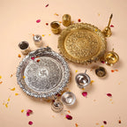 Brass Silver Plated Peacock Pooja Thali Set With Ghungroo (1 Kg) Vedansh Craft