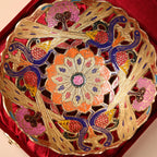 Brass Hand Painted Peacock Fruit Bowl With Velvet Box (7.5 Inch) Vedansh Craft