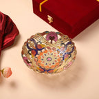 Brass Hand Painted Peacock Fruit Bowl With Velvet Box (7.5 Inch) Vedansh Craft