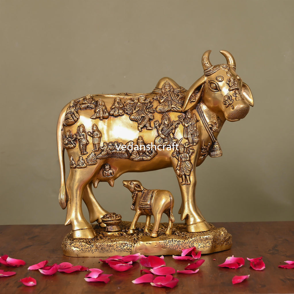 Brass Superfine Cow With Calf Idol (11 Inch) Vedansh Craft