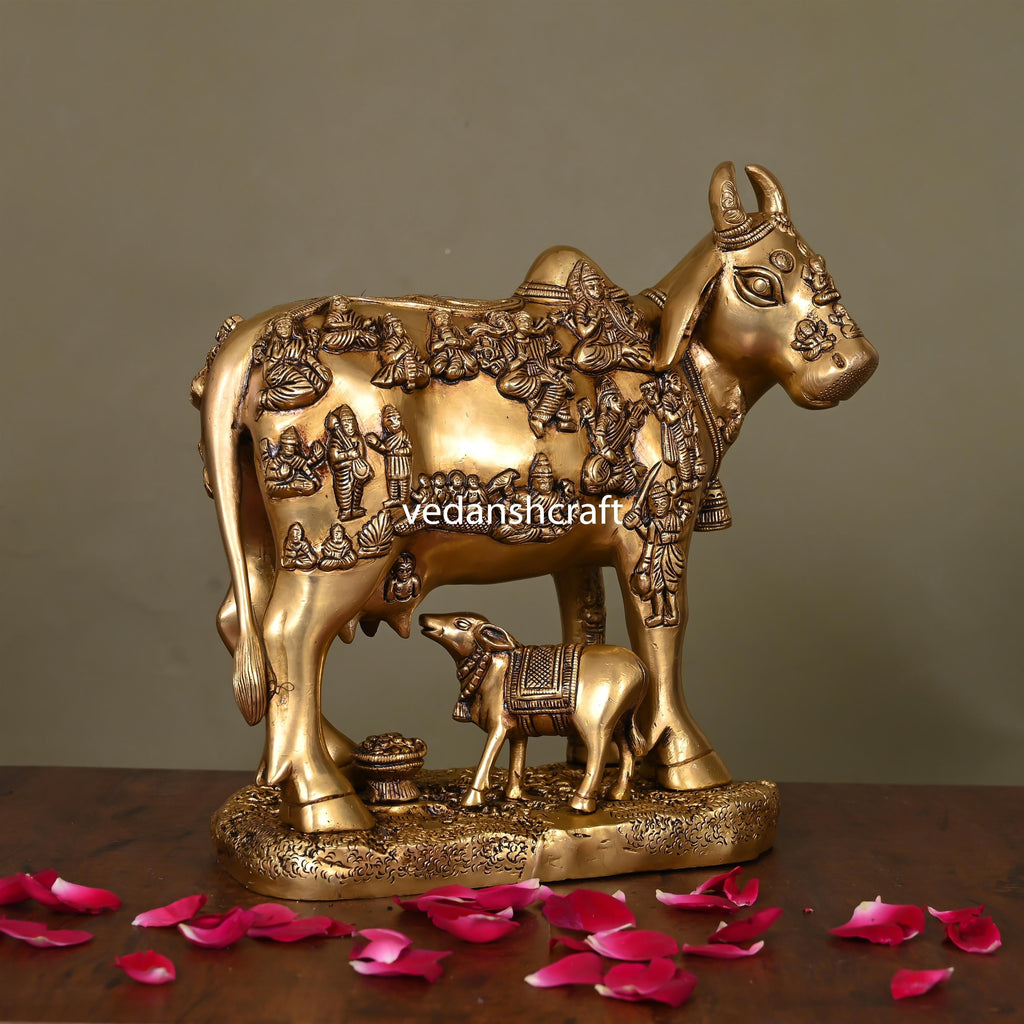 Brass Superfine Cow With Calf Idol (11 Inch) Vedansh Craft