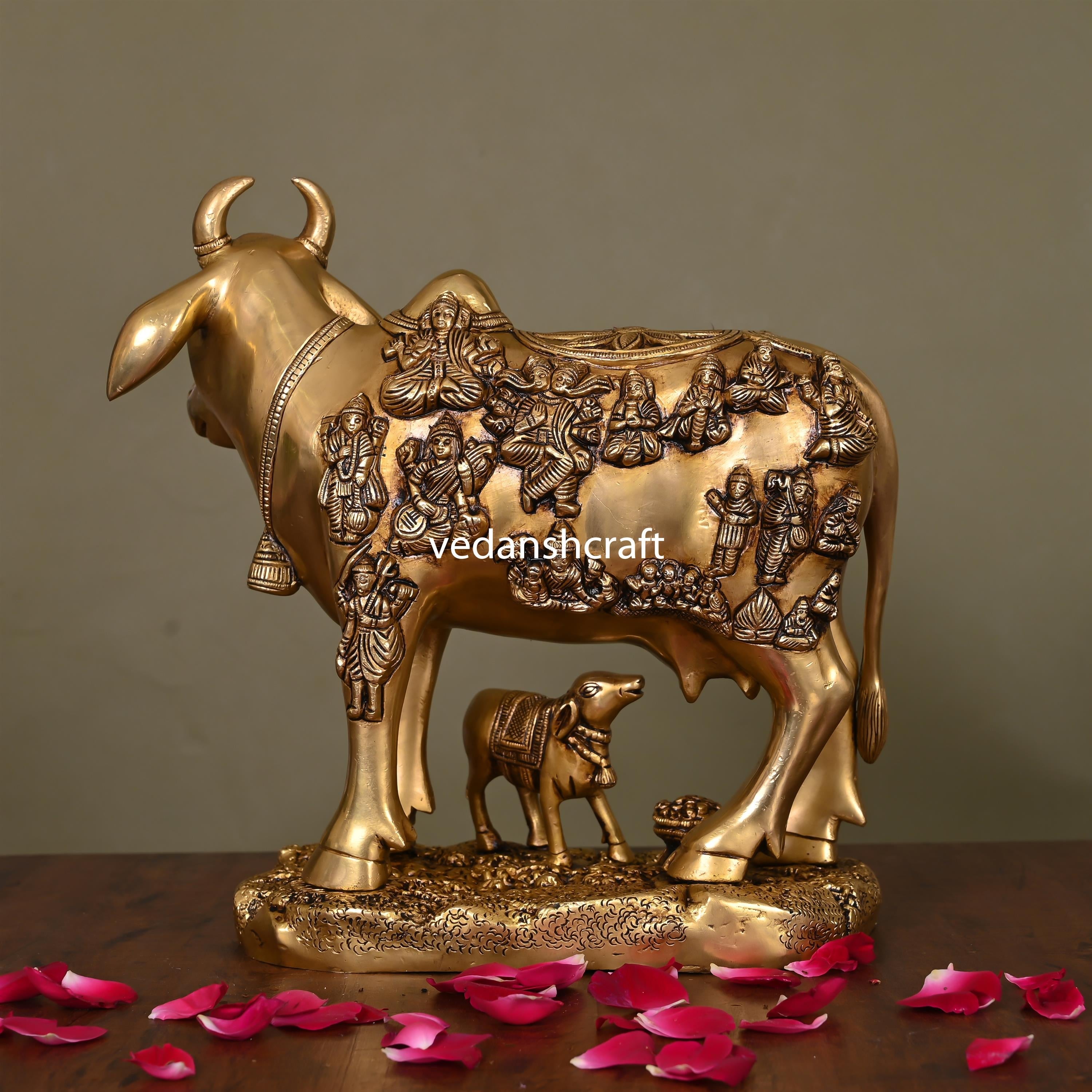 Brass Superfine Cow With Calf Idol (11 Inch) Vedansh Craft